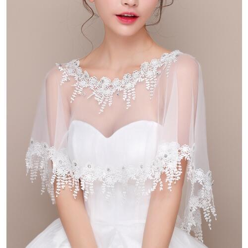 Dress Capes Appliqued Crystal Bolero Femme Mariage Bridal Lace Bolero Shrugs For Women White Bride Wedding Bolero De Novia