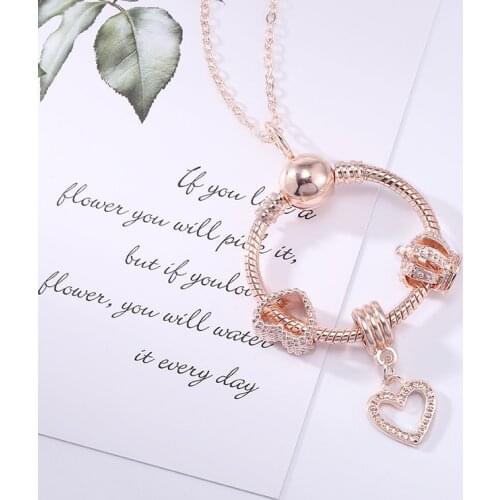BAOPON Rose Gold Silver Plated Necklaces & Pendants For Women Fashion Love Heart & Crown Necklace Girl Jewelry Gift
