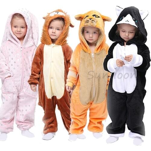 Winter Flannel Kids Unicorn Kigurumi Pajamas Hooded Animal Cartoon Boys Pyjamas Christmas Pajamas for Children Girls Costume