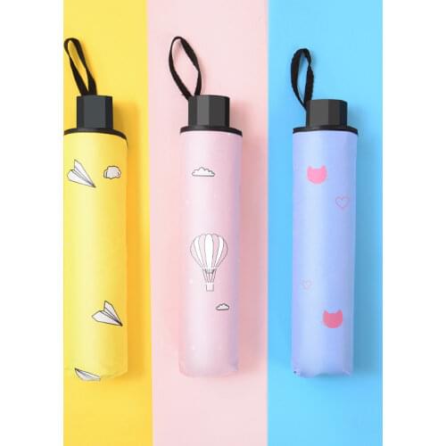 Paper Plane Child Sun Umbrella Hot Air Balloon Student 3 Folding Umbrella Women Girls Cute Cat Sunny and Rainy Umbrella