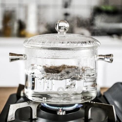 1.35/1.5L Glass Soup Porridge Pot Microwave Fire Heating Transparent Heat Resistant Glass Bowl Household Kitchen Cooking Tools