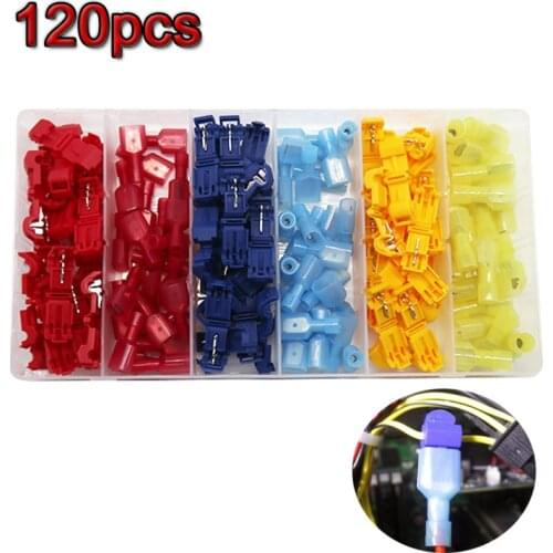 120pcs/set T1 T2 Quick Splice Wire Connector And Male Spade Connectors Ant Wire Insulated Clamp Terminal Nylon Insert Combo Kit