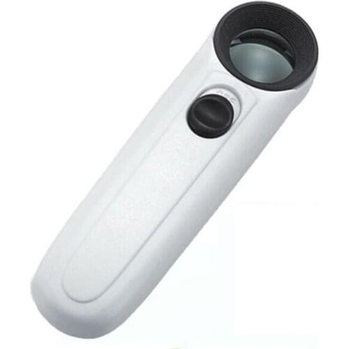 20x 21mm Straight Handle Magnifying Glass loupe with 2 LED Lights Illuminated Pocket Magnifier for Analysis Iridology MG6B-1B