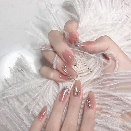 24pcs Fake Nails With Glue Glittering Long Removable Nail Stickers Wearing Nail Art Patterns Press On Nails Designs DL