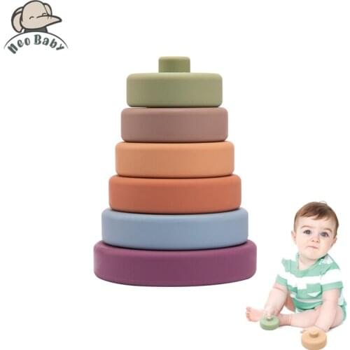 6pcs Baby Building Blocks Toy Round Shape Construction Toys Kids Soft Silicone Stacking Blocks Rubber Teethers Montessori Toy