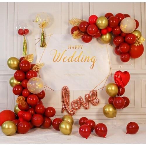 83-91Pcs Double Layer Pomegranate Red Latex Balloon Wedding Lover Proposal Wedding Party Decoration Arch Kit Engagement Supplies