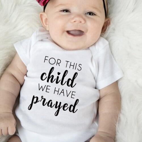 100% Cotton Newborn Bodysuits for This Child We Have Prayed Letters Baby Girl Bodysuits Short Sleeve Baby Onesies