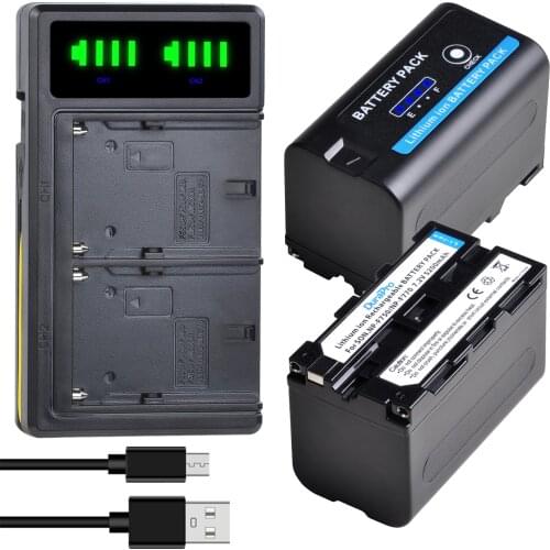 2pc x 5200mAH NP-F750 NP-F770 Li-ion Camera Battery with LED Indicator + LCD USB Charger for Sony NP F970 F960 F550 F570 QM91D