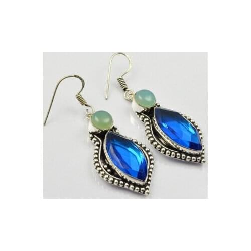 Blue Topas & Chalcedony, Silver Overlay on Copper Earrings, , 54mm , E1930
