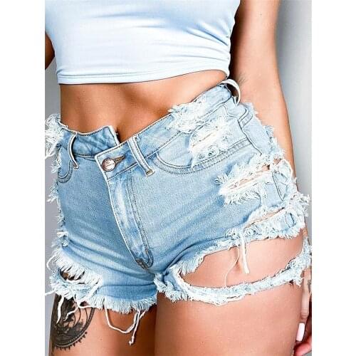 Hot Sale Summer Woman Sexy Ripped Denim Shorts Ladies Fashion High Waist Irregular Tassel Slim Street Casual Shorts Jeans S-2XL