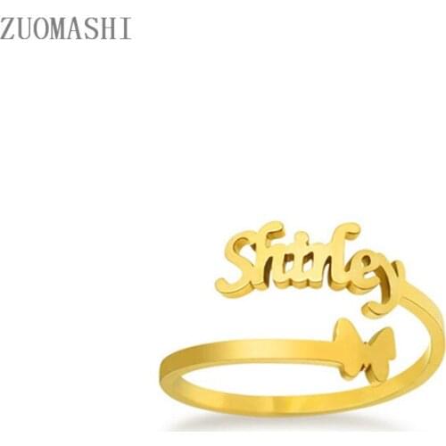 Dainty Custom Name Ring With Small Butterfly Personalized Baby Names Couples Names on Ring New Mom Gift Butterfly Stacking Ring