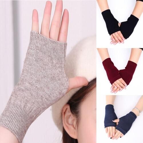 1 Pair Fashion Cashmere Fingerless Arm Gloves Women Warm Winter Gloves Black Solid Hand Wrist Long Warmer Mittens Guantes Mujer
