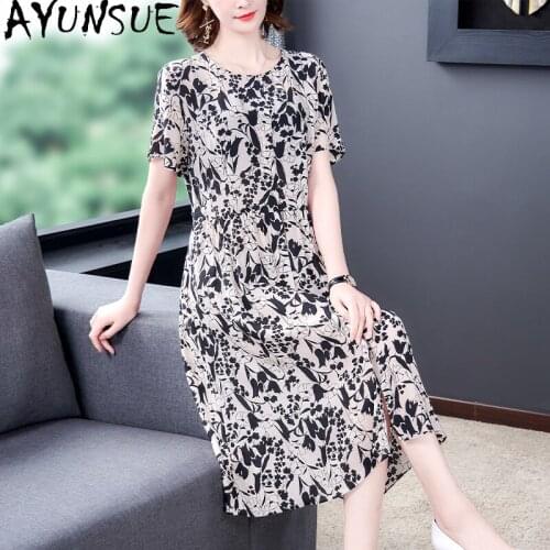 AYUNSUE Summer Silk Woman Dress 2021 Floral Plus Size Dresses for Women 4xl 5xl 6xl Elegant Party Casual Dress Vestidos KJ6840