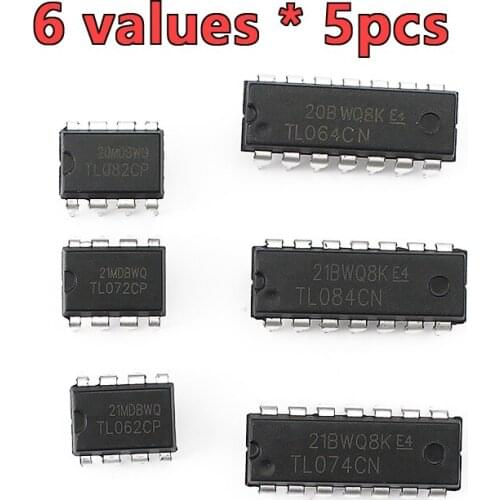 Integrated circuit 6 values*5pcs kit chip TL062 TL064 TL072 TL074 TL082 TL084 DIP Driver Electronic Component IC chip
