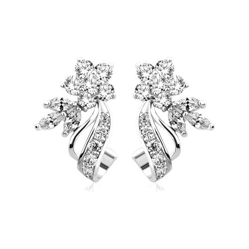 Fashion White CZ Crystal Earrings Flower Stud Earrings for Women Bridal Wedding Rings Engagement Jewelry Valentines Day Gifts