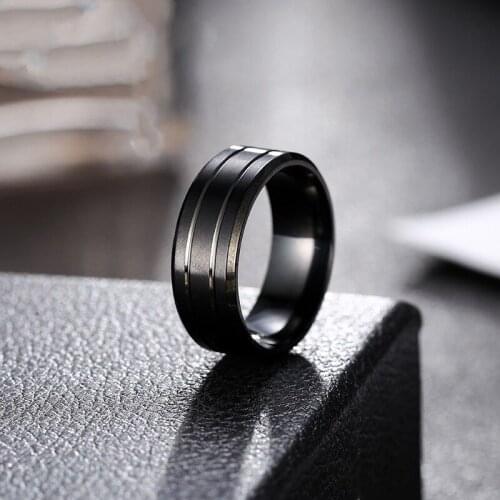 KSRA Minimalist Fashion Ring Titanium Steel Ring Stainless Steel Black Line Mens Ring