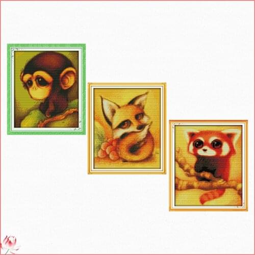 Joy Sunday Monkey Cross Stitch Kit Pattern 14CT White 11CT Printed Raccoon Embroidery Set Fox DIY Home Decoration Painting Craft