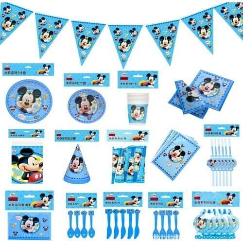 Blue Mickey Mouse Birthday Supplies Party Decor Kids Plate Cup Straw Napkins Disposable Tableware Baby Shower Event Party Set