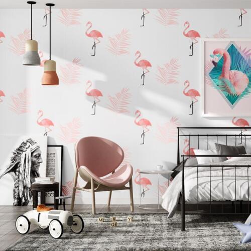 Nordic Pink Flamingo Wall Paper Home Decor Ins Wallpapers for Bedroom Living Room Walls Paper Housemapa del mundo para pared