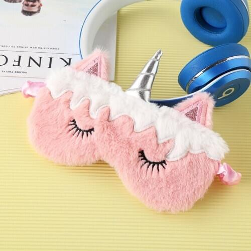 New Cute Pink Unicorn Eye Mask Gradient Colorful Plush Eye Mask Shading Cartoon Eye Mask Travel Eye Mask Role-playing Eye Mask