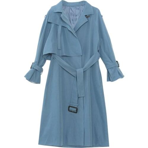 New 2021 Autumn Women Windbreaker Elegant Vintage Open Stitch With Belted Office Lady Long Trench Coat Female Chic Outerwear