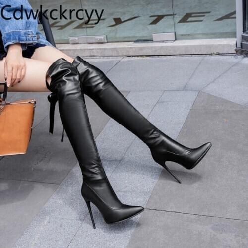 Winter The New fashion Pointed Fine heel Over the knee long Boots Plus cashmere Keep warm High heel Women boots plush size 34-48