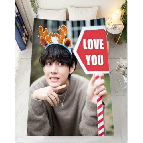 Man Boyfriend Kim Tae Hyung Blanket Bedding Sofa Girl Bedroom Kpop V Flannel blanket Customize