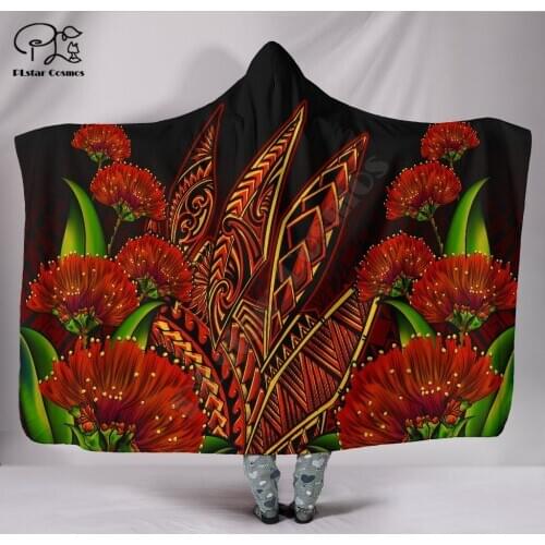 Ohia Lehua Polynesian Hawaii style Hooded Blanket 3D full print Wearable Blanket Adult men women Blanket