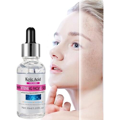 Whitening Facial Serum Kojic Acid Essence Fade Freckle Sun Spot Melasma Brightening Skin Tone Soothing Face Stock Solution 30ml