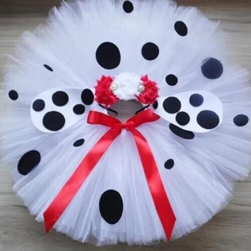 Fluffy Dalmatian Dog Costume Toddler Girls Polka Dot Birthday Party Dress Children Halloween Carnival Tutu Skirt Cosplay Clothes