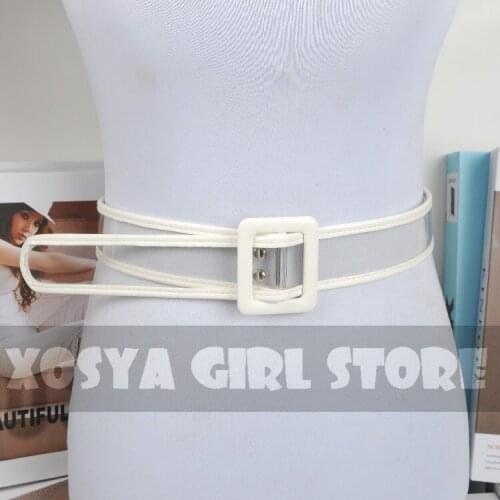 Womens Strap Transparent PVC Belt Women Strap Square Shaped Buckle Belts Fashion Jeans Belt FB80