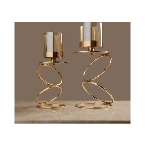 Nordic Creative Retro Gold Candlestick Decorative ornaments glass Candle Holders Modern home Wedding decoration christmas