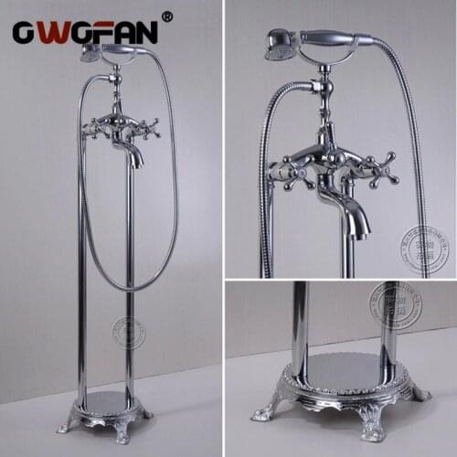 Shower Faucets Bathroom Shower Head Floor Bathtub Mixer Taps Chrome Telephone Classic Style Shower Sets Plumbing Crane HJ-5044