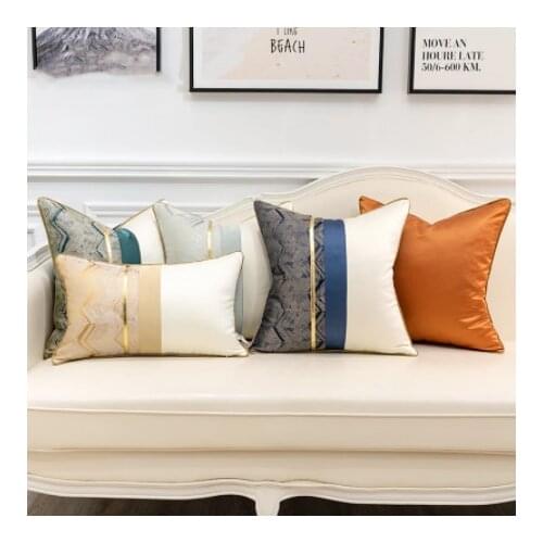 Modern Patchwork Leather Home Decoration Thorw Pillow Cases Geometric Stripe Cushion Covers With Hemming Design