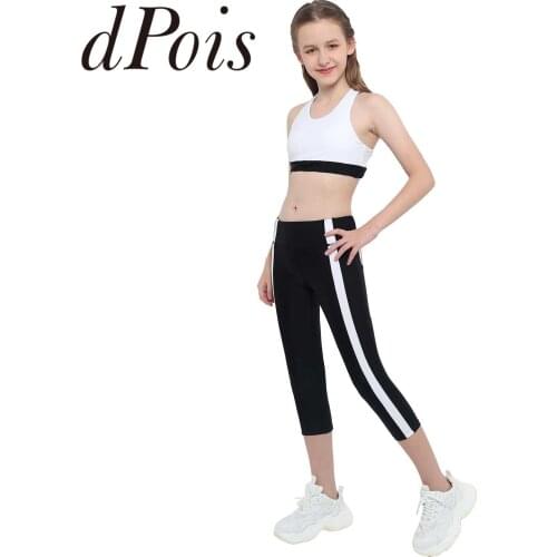 2Pcs Girls Sportsuits Kids Tracksuits Sleeveless Y-Shaped Back Crop Top with Sport Leggings Children Workout Fitness Dance Sets