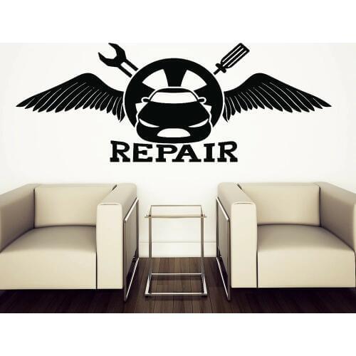 Large Car Repair Service Wing Wrench Piston Wall Sticker Garage Auto Repair Service Tool Machine Wall Decal Shop Vinyl Decor