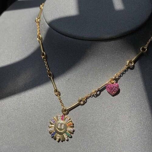 High Quality Sweet Rainnow Zirconia Sunflower Necklace For Women Gold Color Cute Dasiy Necklace Party Jewelry Zk30