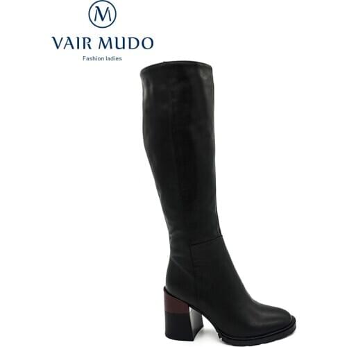 VAIR MUDO Warm Boots Winter Wool Thick Heel Genuine Leather Shoes Women Boots Soild Adult Footwear Handwear inside of Wool ZT74
