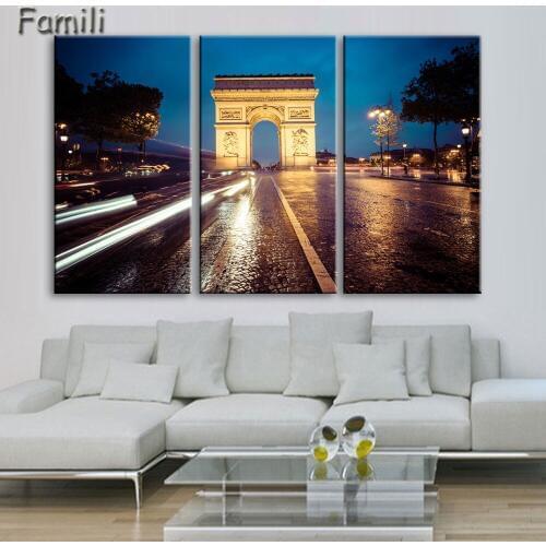 3 panel canvas art Paris Arc de Triomphe Wall Painting Canvas Europe City Urban Street Scene Prints Impressionism Art Picture No