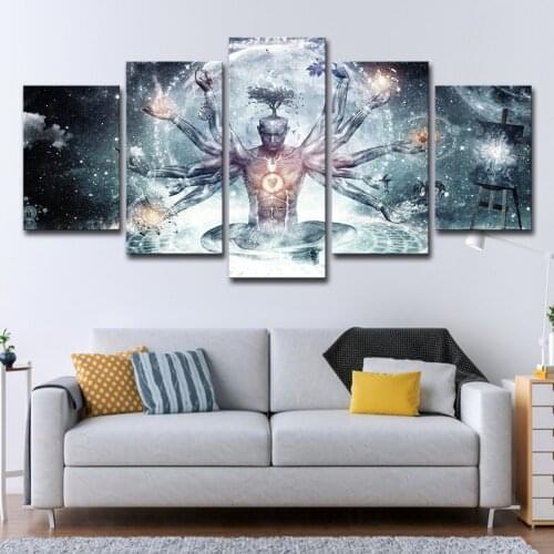5 Pieces of Modern Oil Painting Abstract Buddha Statue Wall Hanging Art HD Print Poster Living Room Home Decoration Frameless
