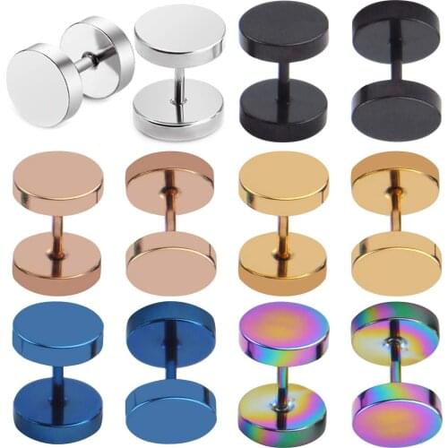Faux Gauges Earring, 6 Pairs Stainless Steel Stud Earrings Plugs Tunnel Earrings, Punk Earring Gifts For Man and Women, 6 Colors