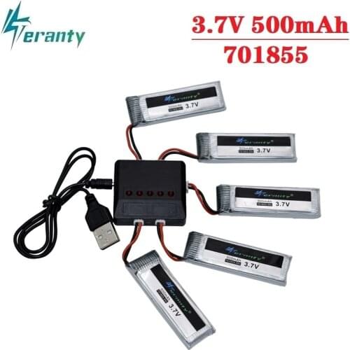 Original Teranty LiPo Battery 1S 3.7V 500mAh Rechargeable Battery with PH2.0 Plug+Charger for Indoor Racing Drone Toy 701855