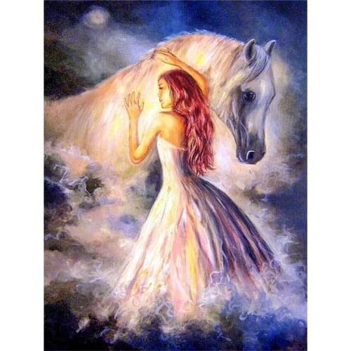 Diamond Art Paint Princess and White Horse Jewel Cross Stitch 5D Full Drills Painting Embroidery Accessories Crafts Handmade