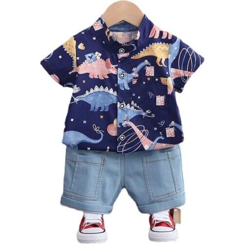 Infant Kids Fashion Clothing Summer Children Shirt Shorts 2Pcs/sets Casual New Baby Boy Print Clothes Toddler Cartoon Tracksuits