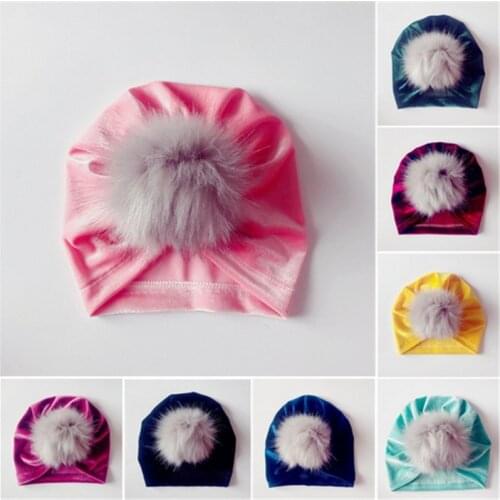Babys Caps Autumn Spring Casual Cute Hats Candy Color Boys Girls Kids Beanies Hats Pompom Fur Velvet Soft Hat For Newborn 0-24M