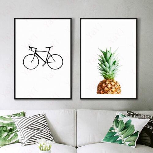 HAOCHU Simple modern cycling and pineapple yellow green home decoration painting lovely home decoration canvas Painting poster