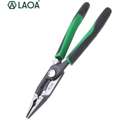 LAOA 8 inch Needle-nose Pliers American/ Europe Style 6 in 1 Multifunction Wire Stripper Crimping Nippers Cable Cutting