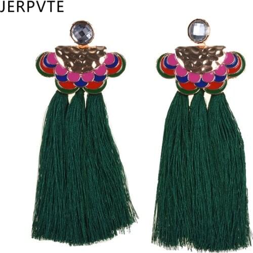 JERPVTE Bohemia Statement Tassel Earrings Gold Color Round Drop Earrings for Women Wedding Long Fringed Earrings Jewelry Gift