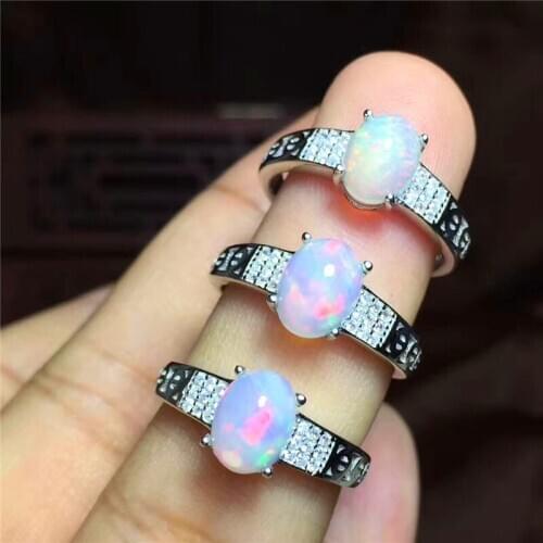Tural Oval Opal Stone Solid Silver 925 Cuff Ring Women Thin Band Real 925 Sterling Silver Fire Natural Stone Jewelry Free Box