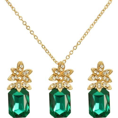 Vintage Women Elegant Pineapple Style Rhinestone Pendant Necklace Earrings Gold Crystal Jewelry Set Wedding Jewlery Sets